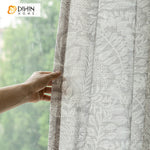 DIHINHOME Home Textile Pastoral Curtain DIHIN HOME American Pastoral White Leaves Printed,Blackout Grommet Window Curtain for Living Room ,52x63-inch,1 Panel