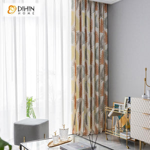 DIHINHOME Home Textile Pastoral Curtain DIHIN HOME Autumn Fallen Leaves Printed Curtains ,Blackout Grommet Window Curtain for Living Room ,52x63-inch,1 Panel