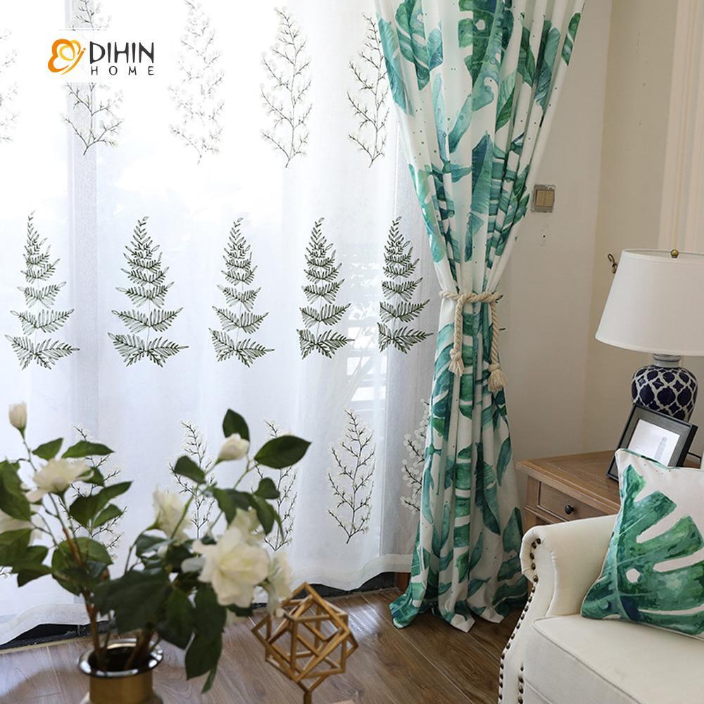 DIHINHOME Home Textile Pastoral Curtain DIHIN HOME Banana Leaves Printed，Blackout Grommet Window Curtain for Living Room ,52x63-inch,1 Panel