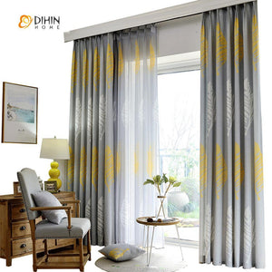 DIHINHOME Home Textile Pastoral Curtain DIHIN HOME Big Yellow and White Leaves Printed，Blackout Grommet Window Curtain for Living Room ,52x63-inch,1 Panel