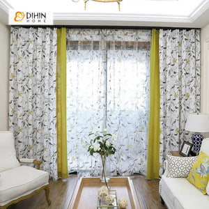 DIHIN HOME Bird Flower and Branch Printed,Sheer Curtains Window Curtain for Living Room ,52x63-inch,1 Panel