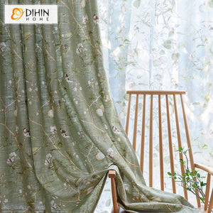 DIHINHOME Home Textile Pastoral Curtain DIHIN HOME Birds on Branch Printed,Blackout Grommet Window Curtain for Living Room ,52x63-inch,1 Panel