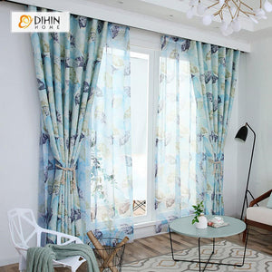 DIHINHOME Home Textile Pastoral Curtain DIHIN HOME Blue and Yellow Leaves Printed，Blackout Grommet Window Curtain for Living Room ,52x63-inch,1 Panel