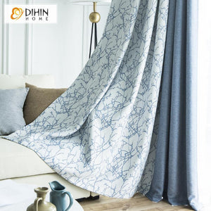 DIHINHOME Home Textile Pastoral Curtain DIHIN HOME Blue Branch Printed,Blackout Grommet Window Curtain for Living Room ,52x63-inch,1 Panel