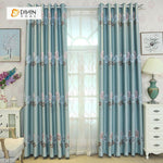 DIHINHOME Home Textile Pastoral Curtain DIHIN HOME Blue Four-leaf Clovers Embroidered，Blackout Grommet Window Curtain for Living Room ,52x63-inch,1 Panel