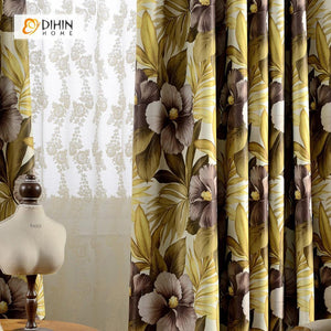 DIHINHOME Home Textile Pastoral Curtain DIHIN HOME Bright Flowers Printed ,Polyester,Blackout Grommet Window Curtain for Living Room ,52x63-inch,1 Panel