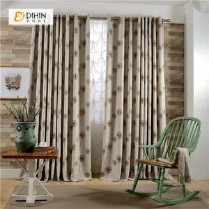 DIHINHOME Home Textile Pastoral Curtain DIHIN HOME Brown Dandelion Printed ,Blackout Grommet Window Curtain for Living Room ,52x63-inch,1 Panel