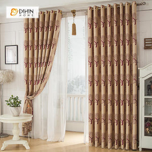DIHINHOME Home Textile Pastoral Curtain DIHIN HOME Brown Tree Printed，Blackout Grommet Window Curtain for Living Room ,52x63-inch,1 Panel