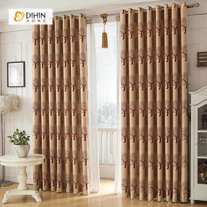 DIHINHOME Home Textile Pastoral Curtain DIHIN HOME Brown Tree Printed，Blackout Grommet Window Curtain for Living Room ,52x63-inch,1 Panel