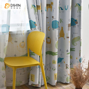 DIHINHOME Home Textile Pastoral Curtain DIHIN HOME Cartoon Children Animals Printed,Blackout Curtains Grommet Window Curtain for Living Room ,52x63-inch,1 Panel