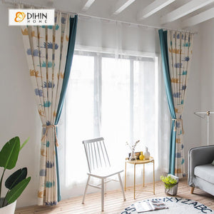 DIHINHOME Home Textile Pastoral Curtain DIHIN HOME Cartoon Printed Spliced Curtains，Blackout Grommet Window Curtain for Living Room ,52x63-inch,1 Panel