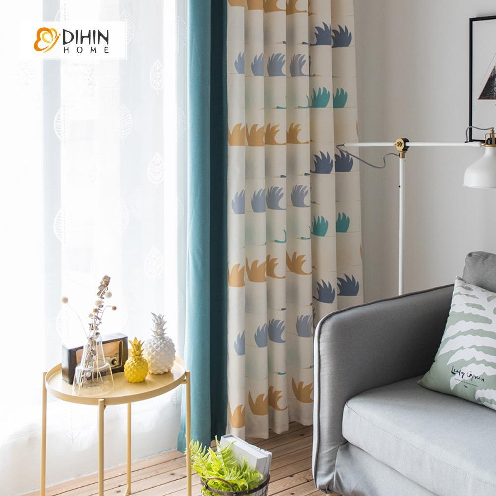 DIHINHOME Home Textile Pastoral Curtain DIHIN HOME Cartoon Printed Spliced Curtains，Blackout Grommet Window Curtain for Living Room ,52x63-inch,1 Panel