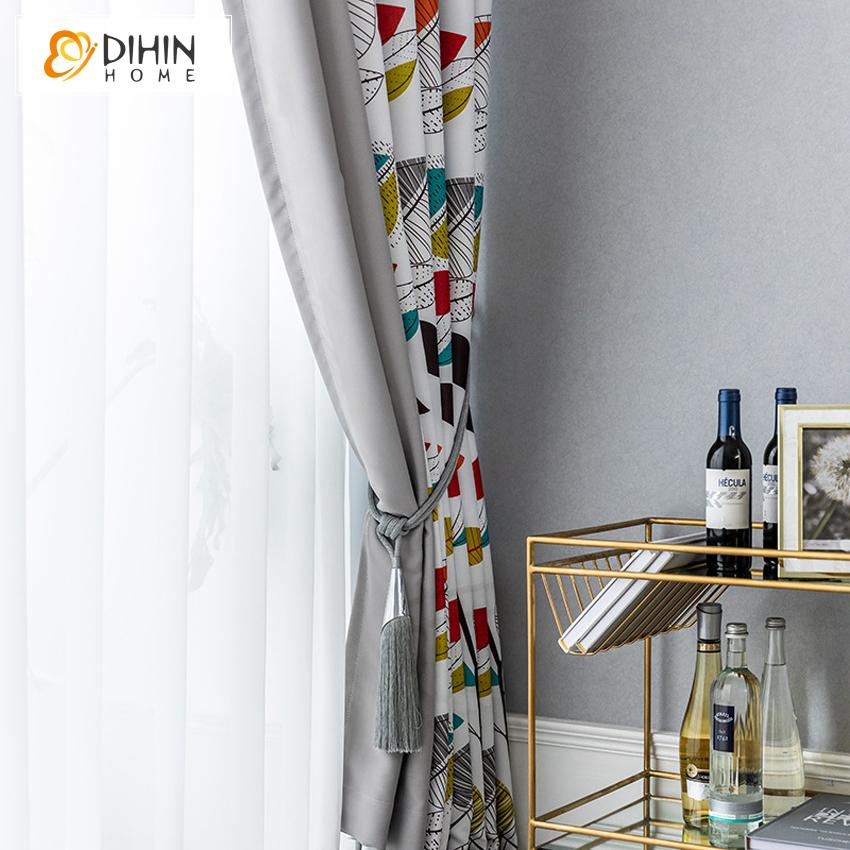 DIHIN HOME Cartoon Printed Spliced Curtains，Blackout Grommet Window Curtain for Living Room ,52x63-inch,1 Panel