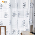 DIHINHOME Home Textile Pastoral Curtain DIHIN HOME Chinese Style Cotton Linen Fish Embroidered Curtains,Grommet Window Curtain for Living Room ,52x63-inch,1 Panel