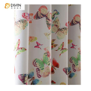 DIHINHOME Home Textile Pastoral Curtain DIHIN HOME Colorful Butterflies Printed,Blackout Grommet Window Curtain for Living Room ,52x63-inch,1 Panel