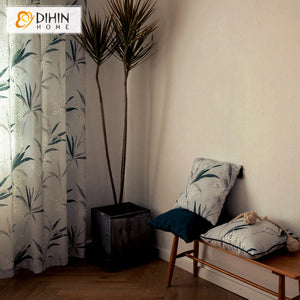 DIHINHOME Home Textile Pastoral Curtain DIHIN HOME Cotton Linen Leaves Printed Curtains,Blackout Grommet Window Curtain for Living Room ,52x63-inch,1 Panel