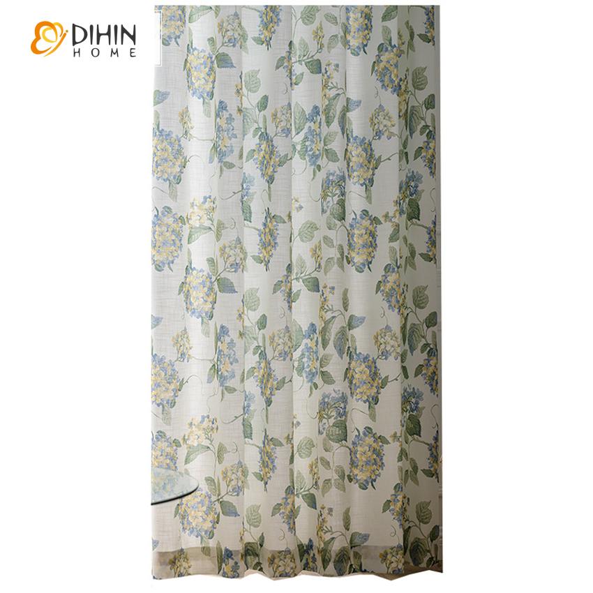 DIHIN HOME Cotton Linen Pastoral Printed Curtains，Blackout Grommet Window Curtain for Living Room ,52x63-inch,1 Panel