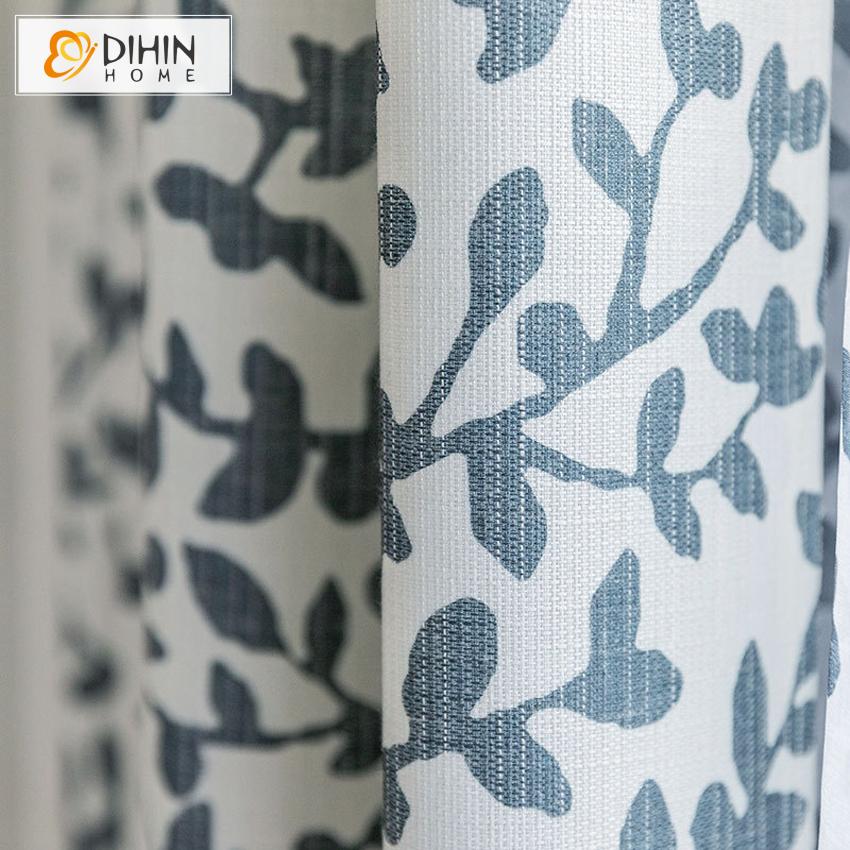 DIHIN HOME Cotton Linen Pastoral Tree Printed Curtains，Blackout Grommet Window Curtain for Living Room ,52x63-inch,1 Panel