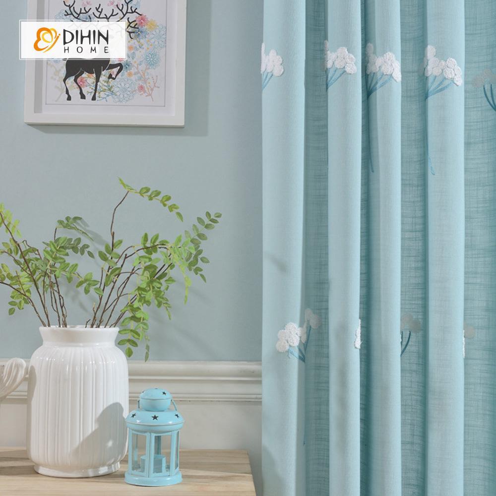 DIHINHOME Home Textile Pastoral Curtain DIHIN HOME Dandelion Embroidered ,Cotton Linen ,Blackout Grommet Window Curtain for Living Room ,52x63-inch,1 Panel