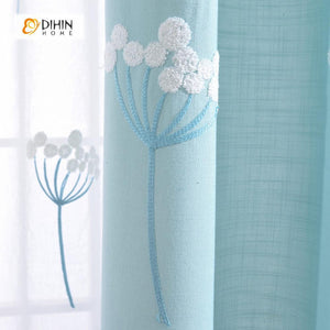DIHINHOME Home Textile Pastoral Curtain DIHIN HOME Dandelion Embroidered ,Cotton Linen ,Blackout Grommet Window Curtain for Living Room ,52x63-inch,1 Panel