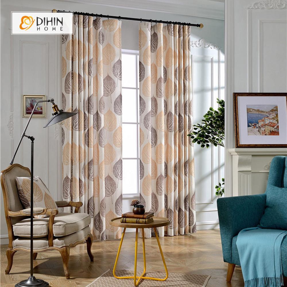 DIHINHOME Home Textile Pastoral Curtain DIHIN HOME Defoliation Shatter Printed Curtain ,Cotton Linen ,Blackout Grommet Window Curtain for Living Room ,52x63-inch,1 Panel