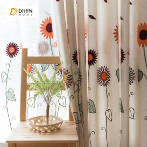 DIHINHOME Home Textile Pastoral Curtain DIHIN HOME Elegant Sunflower Printed，Blackout Grommet Window Curtain for Living Room ,52x63-inch,1 Panel
