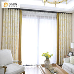 DIHINHOME Home Textile Pastoral Curtain DIHIN HOME Elegant Yellow Flowers Grey Leaves Printed,Blackout Grommet Window Curtain for Living Room ,52x63-inch,1 Panel