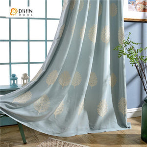DIHINHOME Home Textile Pastoral Curtain DIHIN HOME Embroidered White Leaf Curtain ,Cotton Linen ,Blackout Grommet Window Curtain for Living Room ,52x63-inch,1 Panel