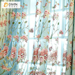 DIHIN HOME European Blue Flowers Embroidered Curtains Customzied Valance ,Blackout Curtains Grommet Window Curtain for Living Room ,52x84-inch,1 Panel