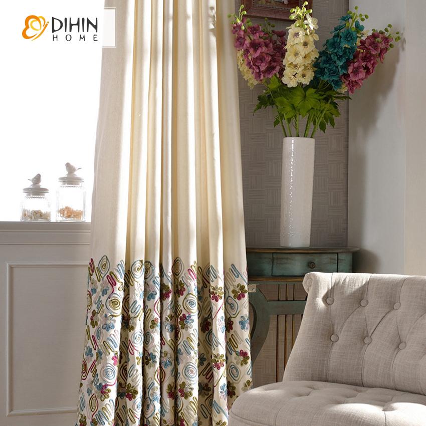 DIHIN HOME European Embroidered Curtain,Blackout Grommet Window Curtain for Living Room ,52x63-inch,1 Panel