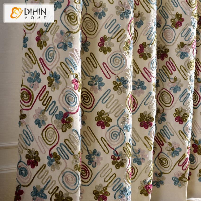 DIHIN HOME European Embroidered Curtain,Blackout Grommet Window Curtain for Living Room ,52x63-inch,1 Panel
