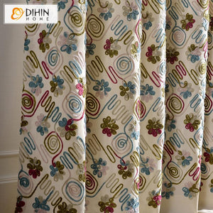 DIHIN HOME European Embroidered Curtain,Blackout Grommet Window Curtain for Living Room ,52x63-inch,1 Panel