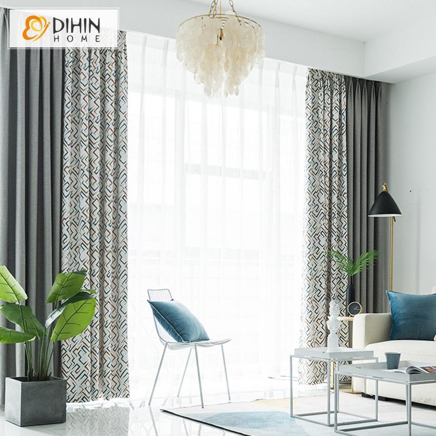 DIHINHOME Home Textile Pastoral Curtain DIHIN HOME European Geometric Spliced Curtains，Blackout Grommet Window Curtain for Living Room ,52x63-inch,1 Panel