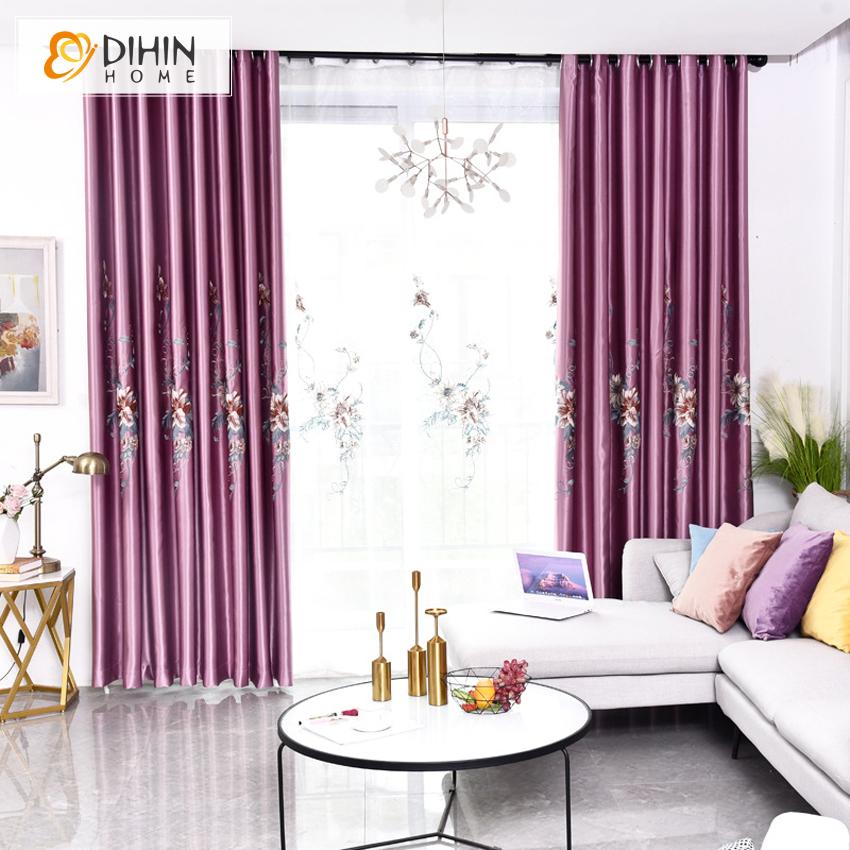 DIHINHOME Home Textile Pastoral Curtain DIHIN HOME European Luxury Purple Color Embroidered,Blackout Curtains Grommet Window Curtain for Living Room ,52x84-inch,1 Panel