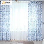 DIHINHOME Home Textile Pastoral Curtain DIHIN HOME Exquisite Blue Flowers Printed,Blackout Grommet Window Curtain for Living Room ,52x63-inch,1 Panel