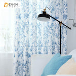 DIHINHOME Home Textile Pastoral Curtain DIHIN HOME Exquisite Blue Flowers Printed,Blackout Grommet Window Curtain for Living Room ,52x63-inch,1 Panel