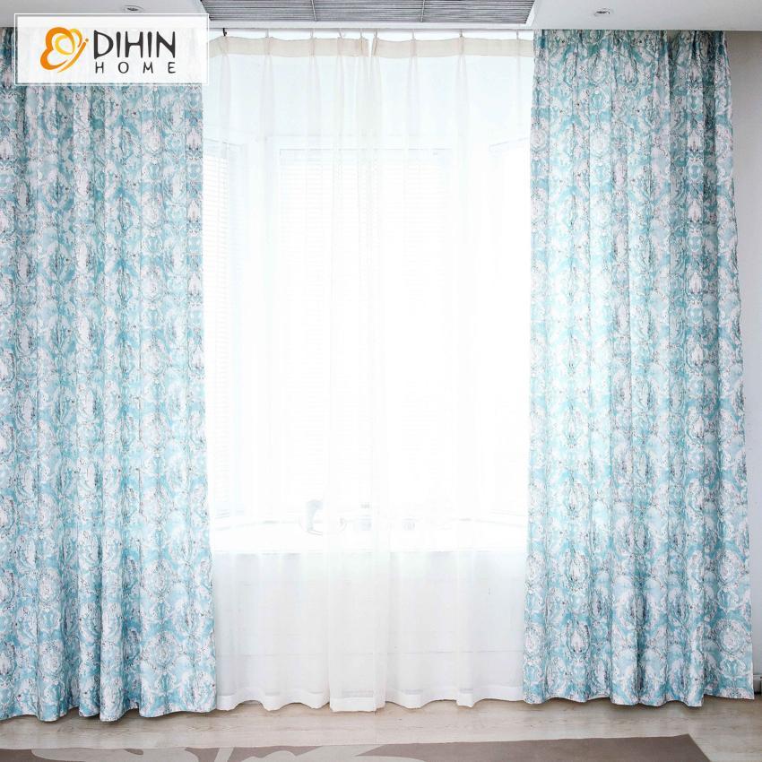 DIHINHOME Home Textile Pastoral Curtain DIHIN HOME Exquisite Green Flowers Printed,Blackout Grommet Window Curtain for Living Room ,52x63-inch,1 Panel