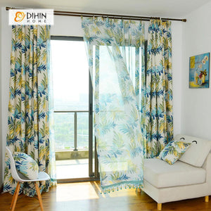 DIHINHOME Home Textile Pastoral Curtain DIHIN HOME Exquisite Leaves Printed，Blackout Grommet Window Curtain for Living Room ,52x63-inch,1 Panel