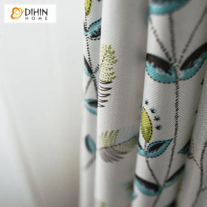 DIHINHOME Home Textile Pastoral Curtain DIHIN HOME Exquisite Plant Printed,Blackout Grommet Window Curtain for Living Room ,52x63-inch,1 Panel