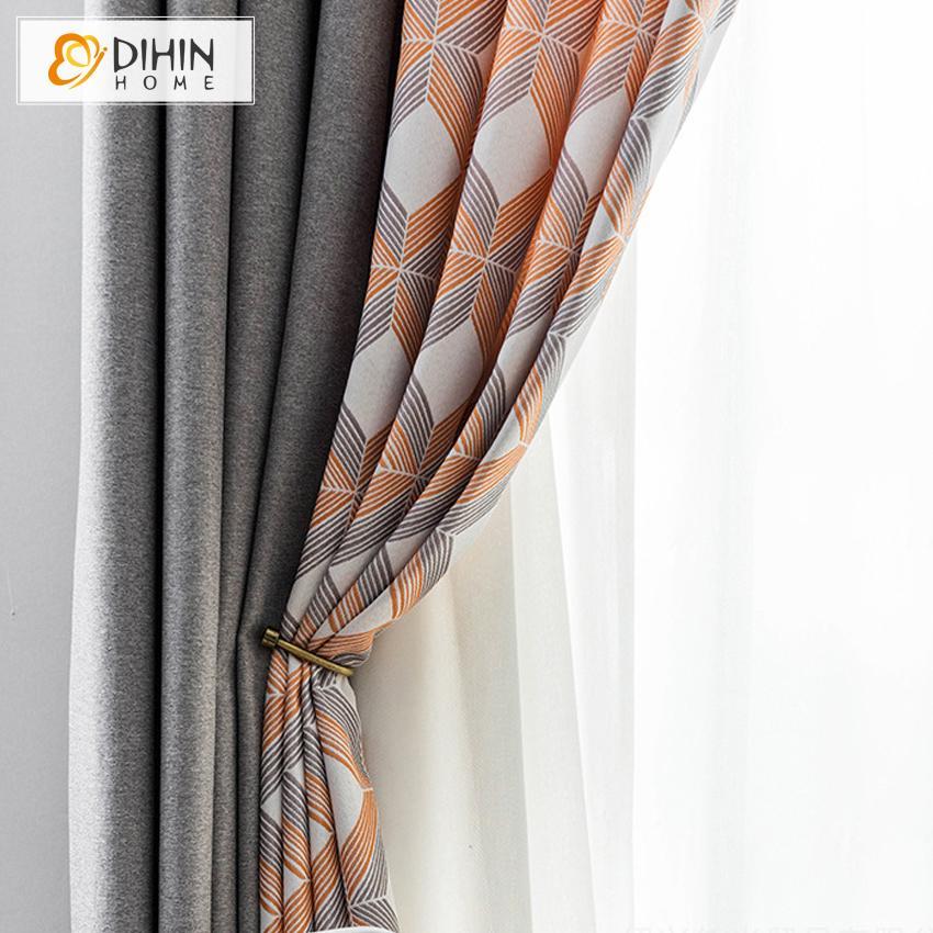 DIHINHOME Home Textile Pastoral Curtain DIHIN HOME Fashion Geometric Printed Spliced Curtains，Blackout Grommet Window Curtain for Living Room ,52x63-inch,1 Panel