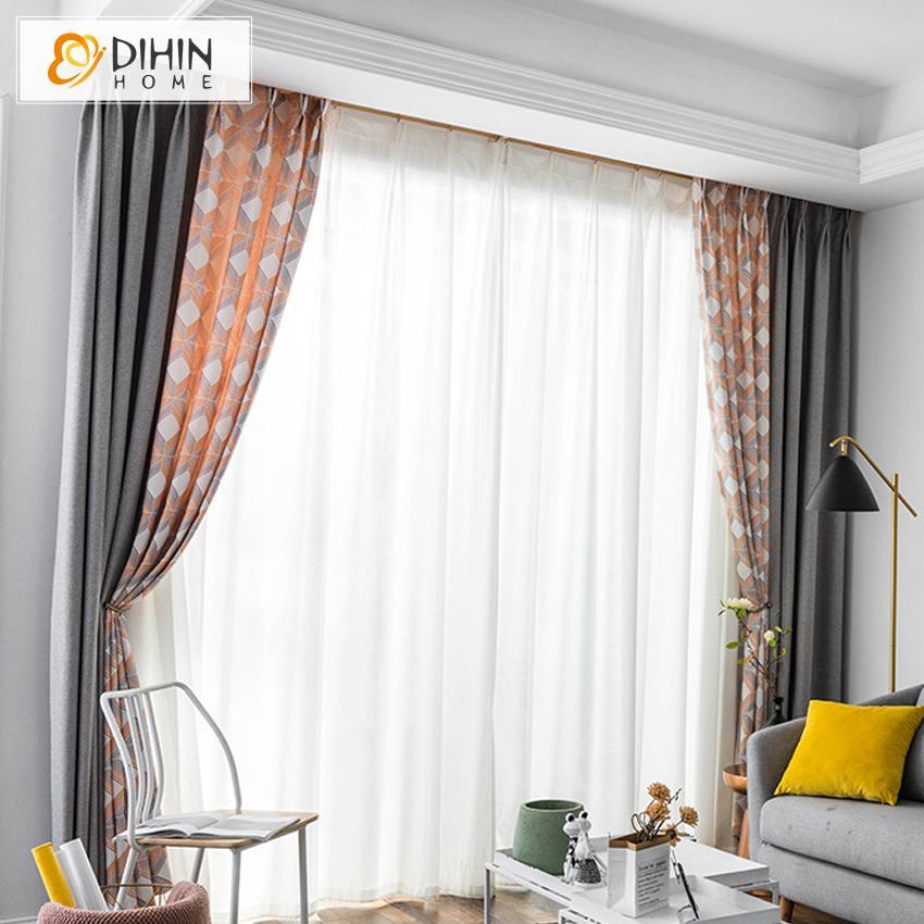 DIHINHOME Home Textile Pastoral Curtain DIHIN HOME Fashion Geometric Printed Spliced Curtains，Blackout Grommet Window Curtain for Living Room ,52x63-inch,1 Panel