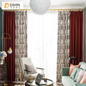 DIHINHOME Home Textile Pastoral Curtain DIHIN HOME Fashion Printed Spliced Curtains，Blackout Grommet Window Curtain for Living Room ,52x63-inch,1 Panel