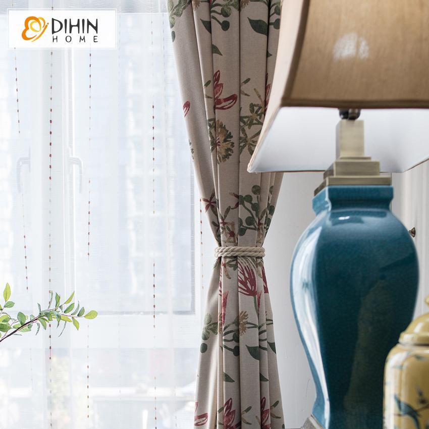 DIHINHOME Home Textile Pastoral Curtain DIHIN HOME Flowers about to Blossom Printed,Blackout Grommet Window Curtain for Living Room ,52x63-inch,1 Panel
