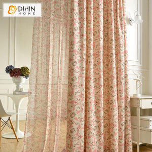 DIHINHOME Home Textile Pastoral Curtain DIHIN HOME Flowers and Letters Printed,Blackout Grommet Window Curtain for Living Room ,52x63-inch,1 Pane