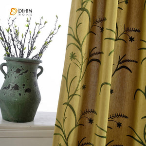 DIHINHOME Home Textile Pastoral Curtain DIHIN HOME Flowers and Plants Embroidered Curtain ,Cotton Linen ,Blackout Grommet Window Curtain for Living Room ,52x63-inch,1 Panel