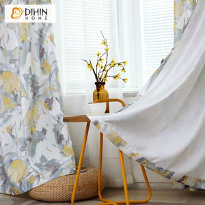 DIHINHOME Home Textile Pastoral Curtain DIHIN HOME Flowers Grey Leaves Printed,Blackout Grommet Window Curtain for Living Room ,52x63-inch,1 Panel