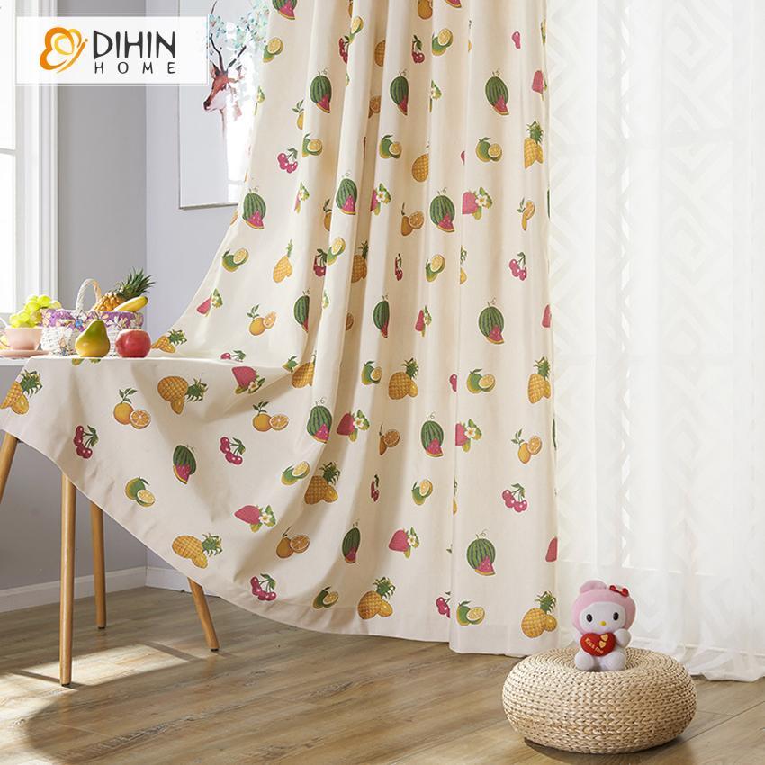 DIHINHOME Home Textile Pastoral Curtain DIHIN HOME Fruit Printed,Blackout Grommet Window Curtain for Living Room ,52x63-inch,1 Panel