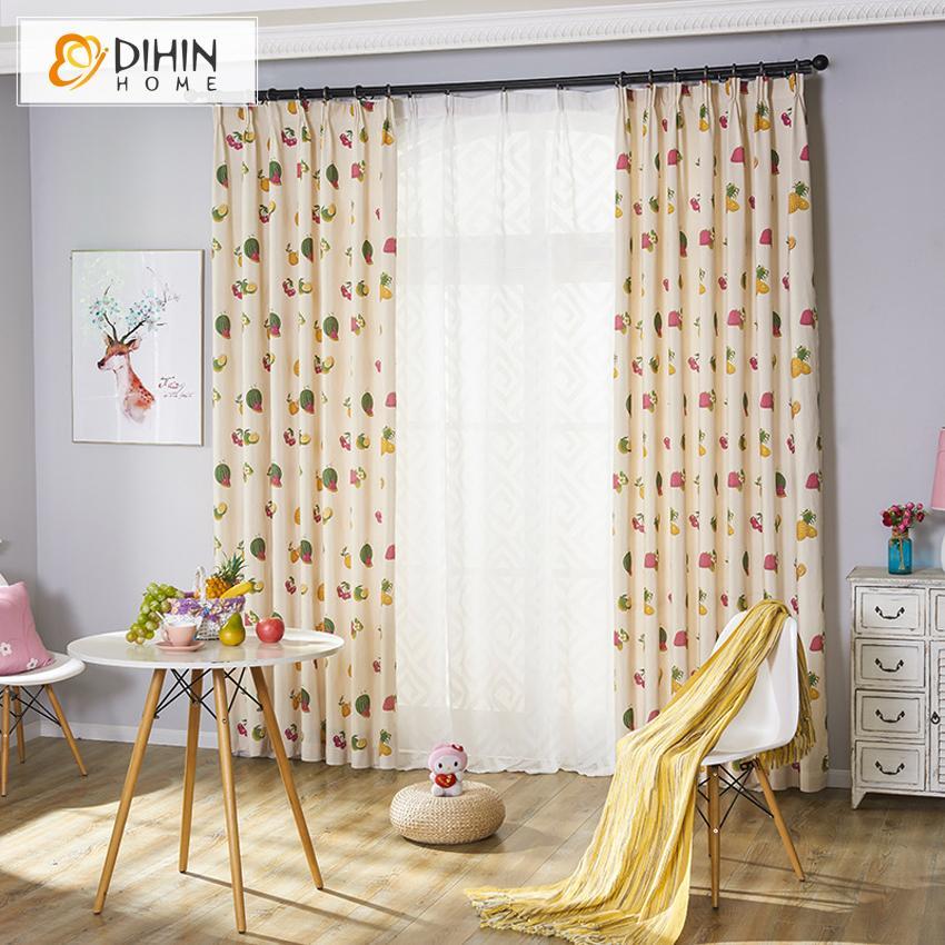 DIHINHOME Home Textile Pastoral Curtain DIHIN HOME Fruit Printed,Blackout Grommet Window Curtain for Living Room ,52x63-inch,1 Panel