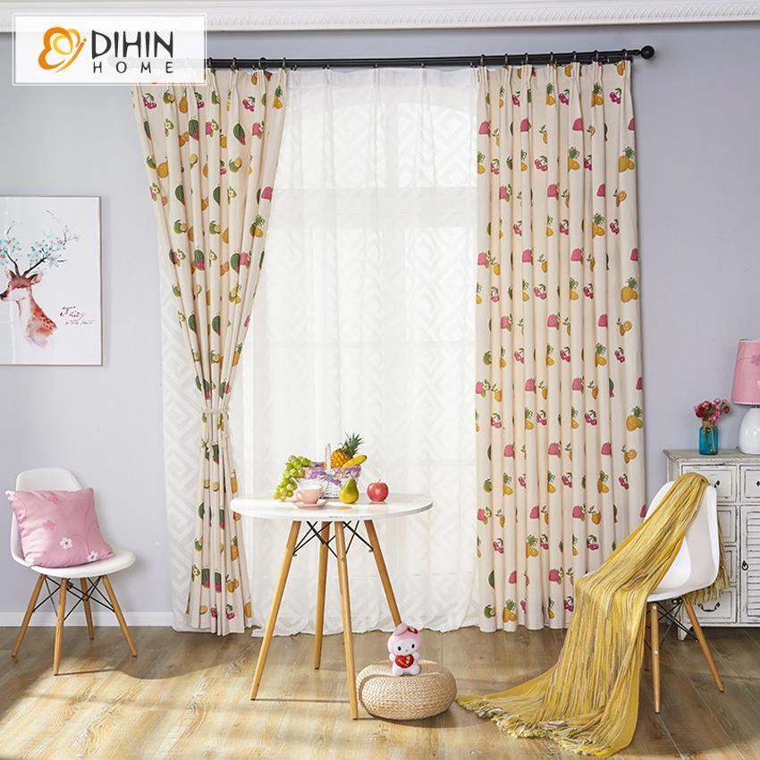 DIHINHOME Home Textile Pastoral Curtain DIHIN HOME Fruit Printed,Blackout Grommet Window Curtain for Living Room ,52x63-inch,1 Panel