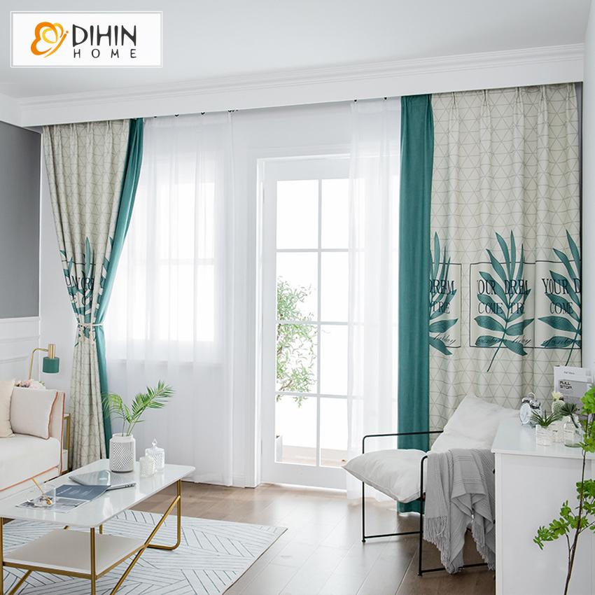 DIHINHOME Home Textile Pastoral Curtain DIHIN HOME Garden Big Banana Leaves Printed,Blackout Grommet Window Curtain for Living Room ,52x63-inch,1 Panel